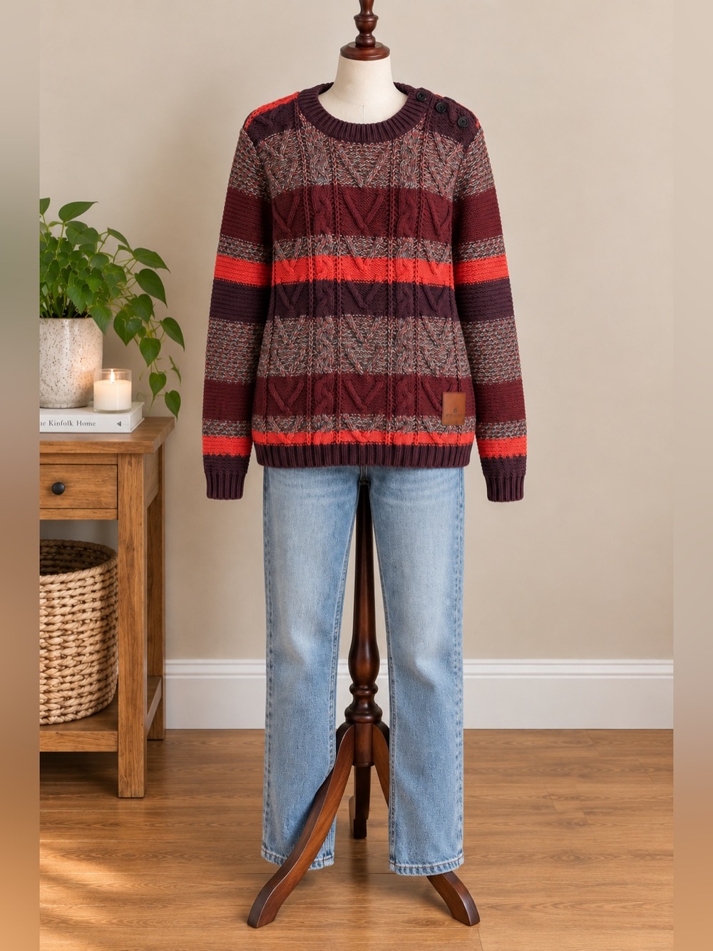 Scotch & Soda Cable Knit Sweater M Burgundy Orange Grandpa Core Cabin Après Ski